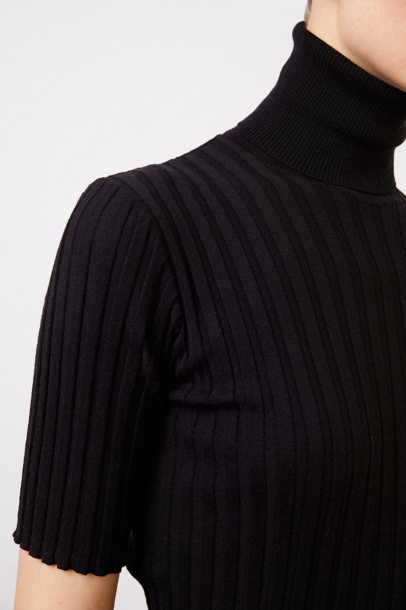 Bottega Veneta Kurzarm Rippstrick-Pullover Schwarz