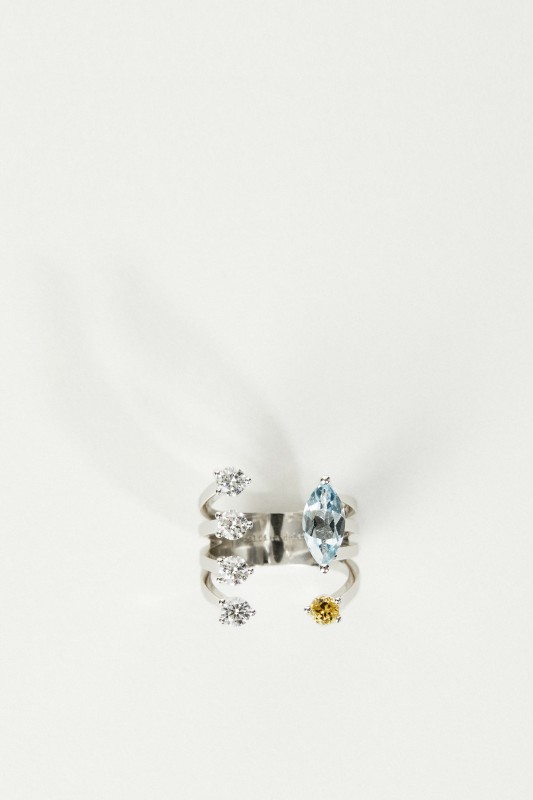 Delfina Delettrez Ring 'Today Tomorrow Dots' Weißgold/Aquamarin