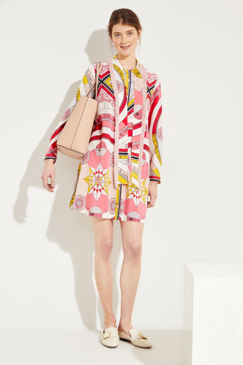 Seiden-Kleid 'Fringe Bow' mit Print Rosé/Multi