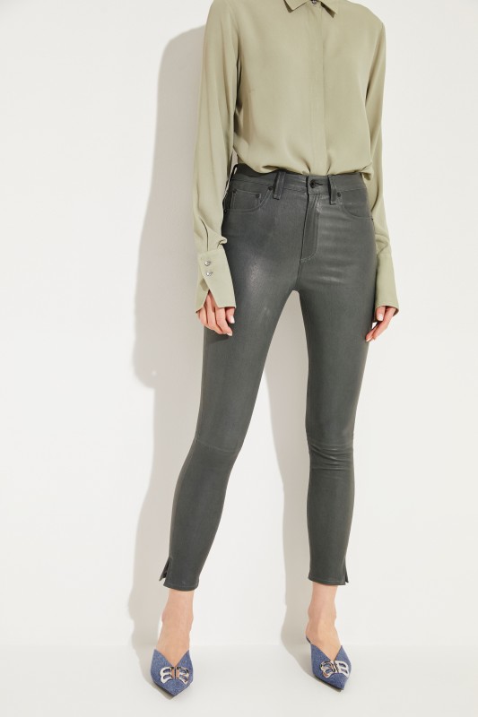 High Rise Skinny-Lederhose Grün