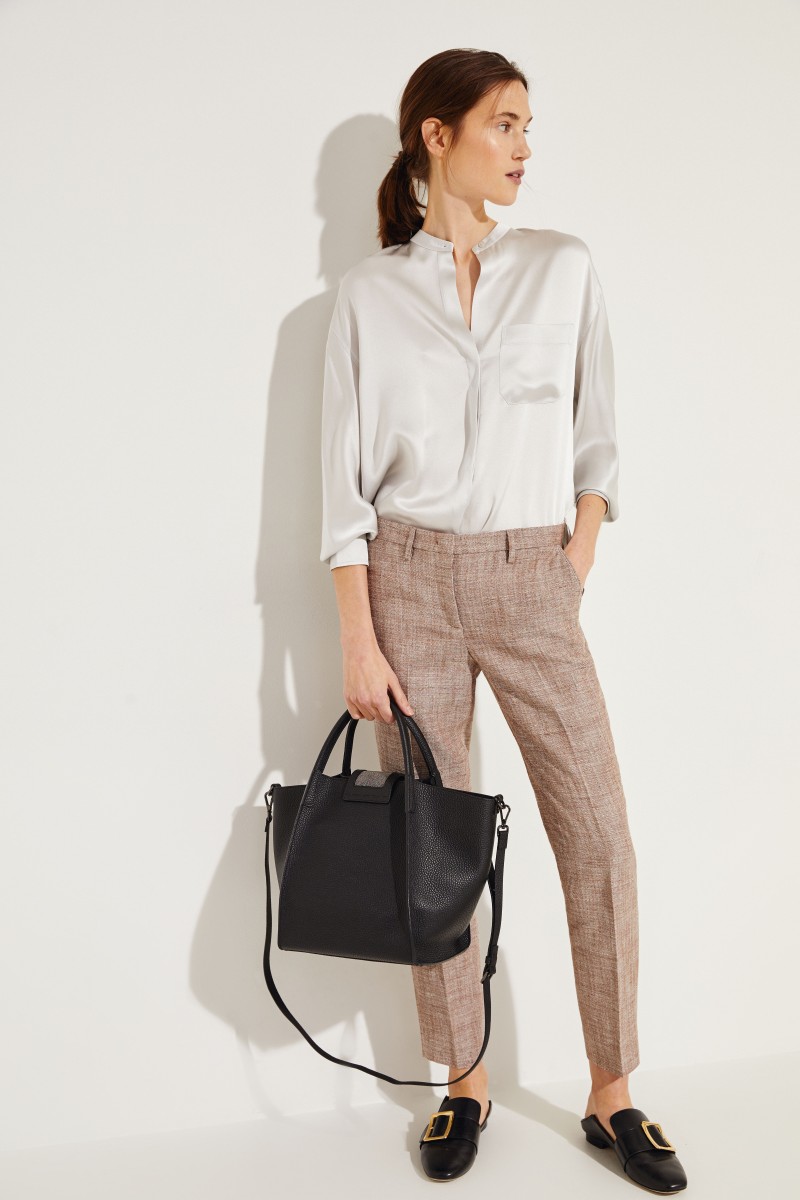 Leder-Handtasche 'Viola' mit perlenverzierter Lasche Schwarz