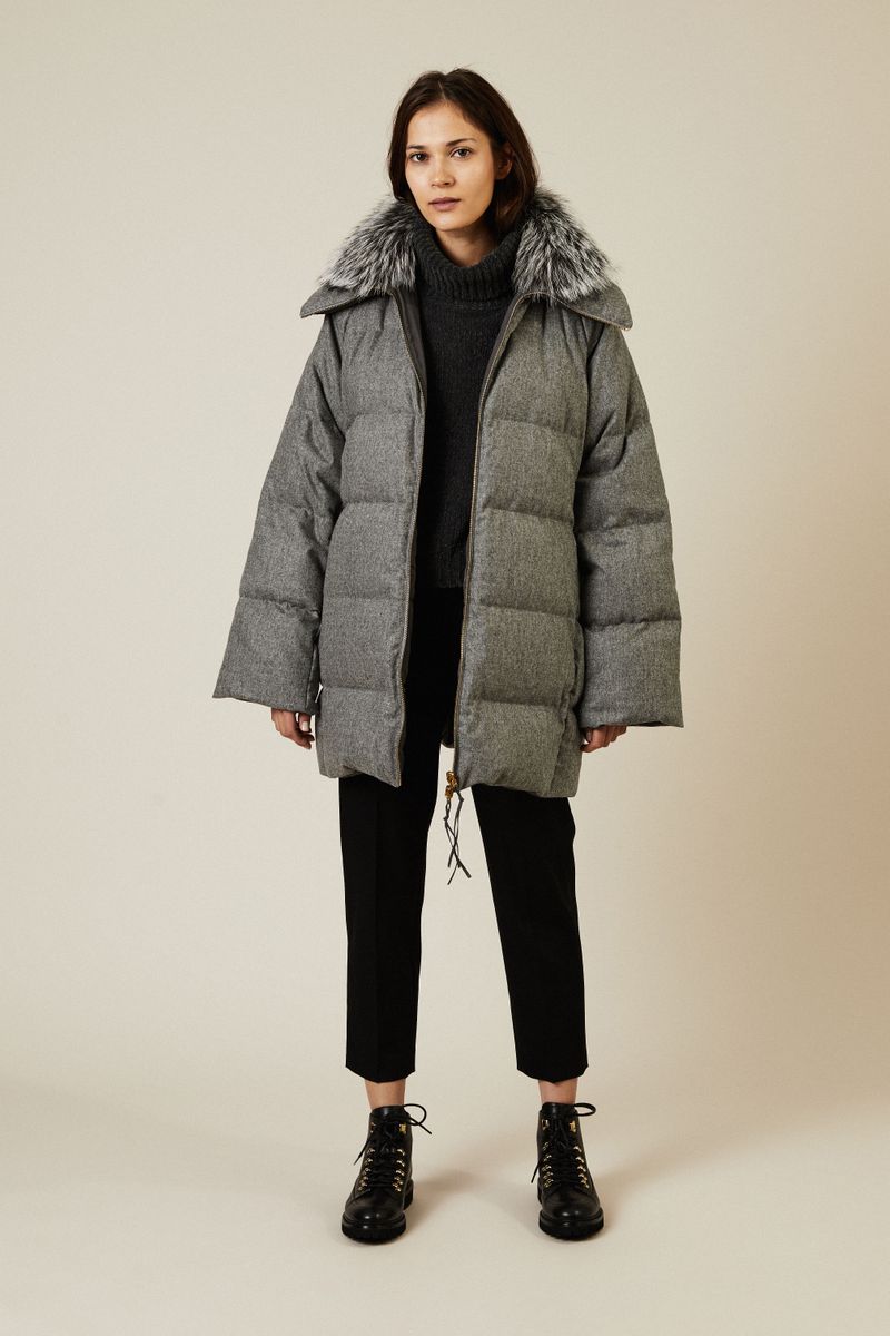 Wendbarer Woll-Cashmere-Parka mit Pelz Grau
