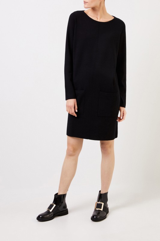 Allude Klassisches Woll Strickkleid Schwarz