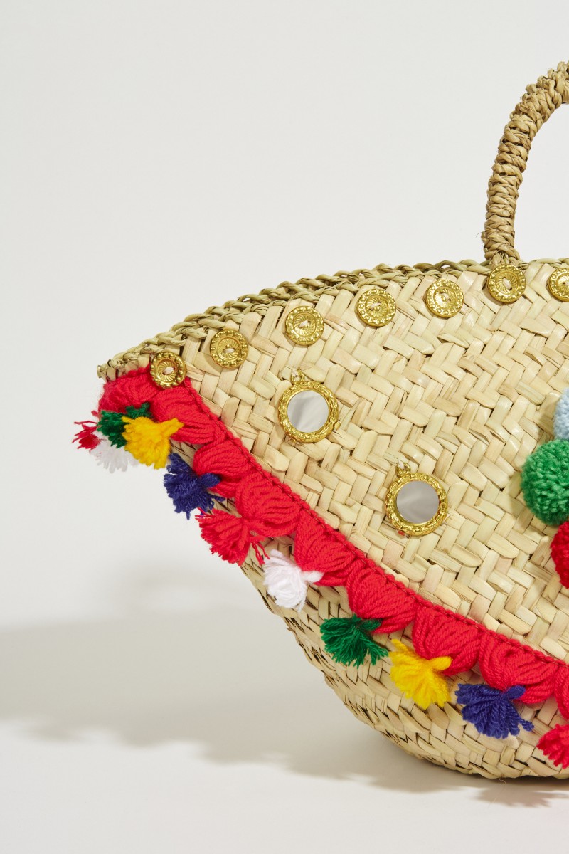 Korb-Tasche mit Pompoms Multi