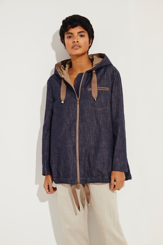 Baumwoll-Jeansjacke mit Perlenverzierung Blau
