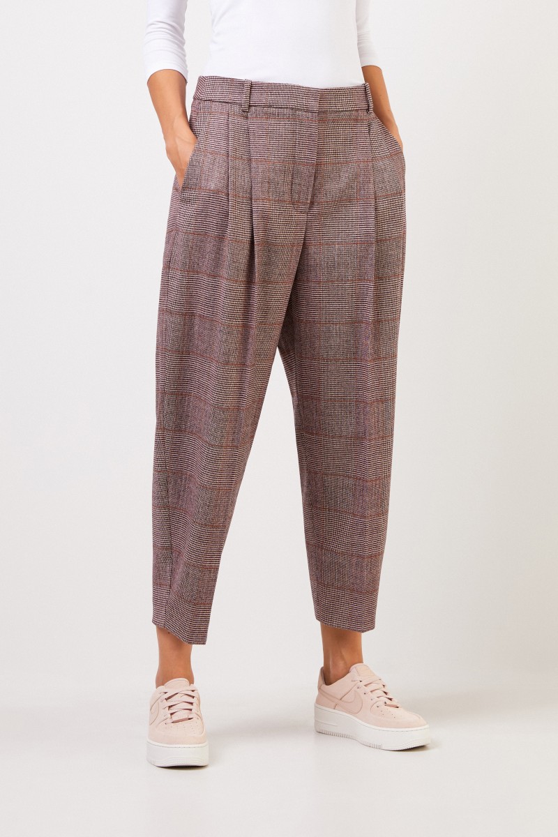 Stella McCartney Woll-Bundfaltenhose mit Glencheck Bordeaux