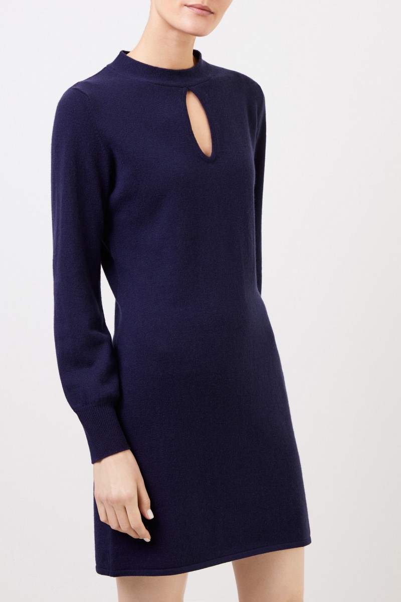Woll-Cashmere Strickkleid mit Schlitz-Detail Marineblau