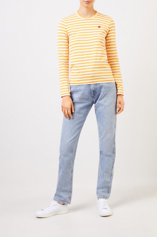 Comme des Garcons Play Gestreiftes Longsleeve Gelb/Weiß