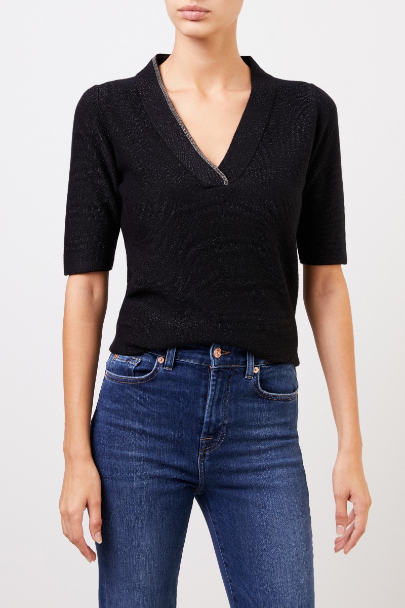 Fabiana Filippi Kurzarm Cashmere-Pullover Schwarz