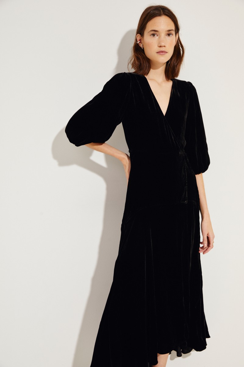 Samt-Wickelkleid 'Aldine' Schwarz