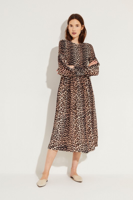 Midi-Kleid mit Leo-Print Multi