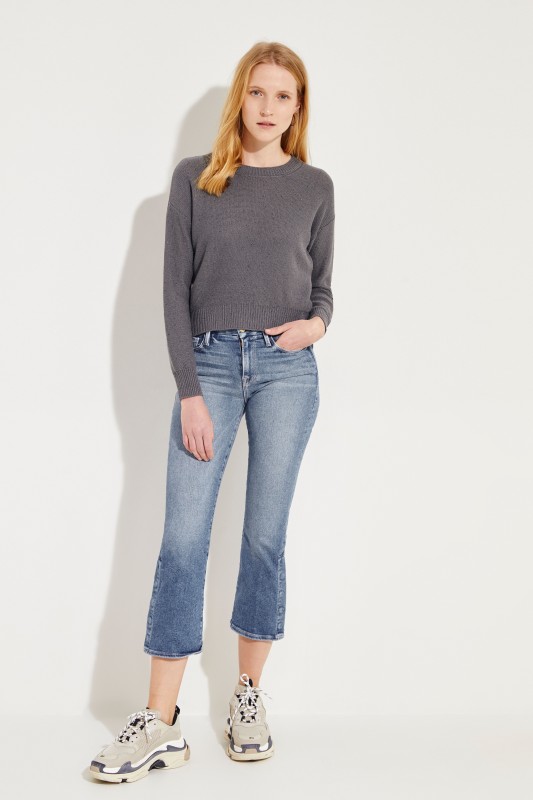 Baumwoll-Leinen-Pullover mit Paillettendetails Grau