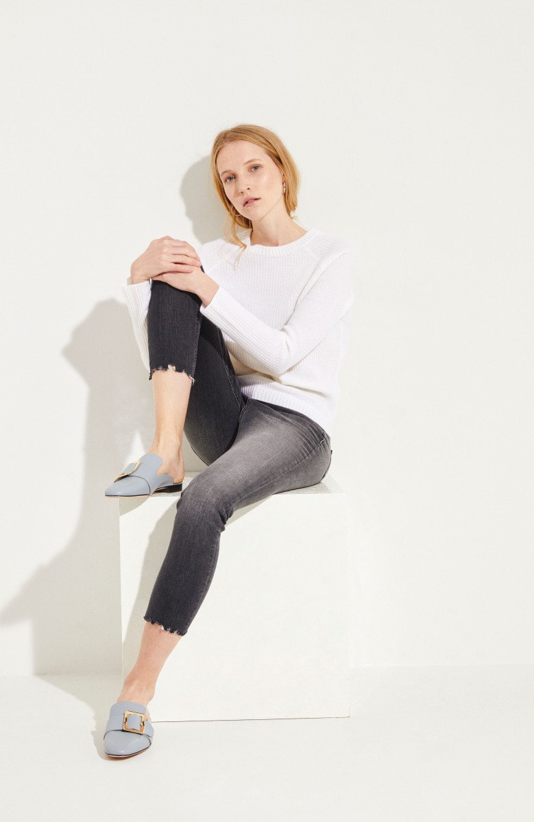 Rippstrick Cashmere-Pullover Crèmeweiß
