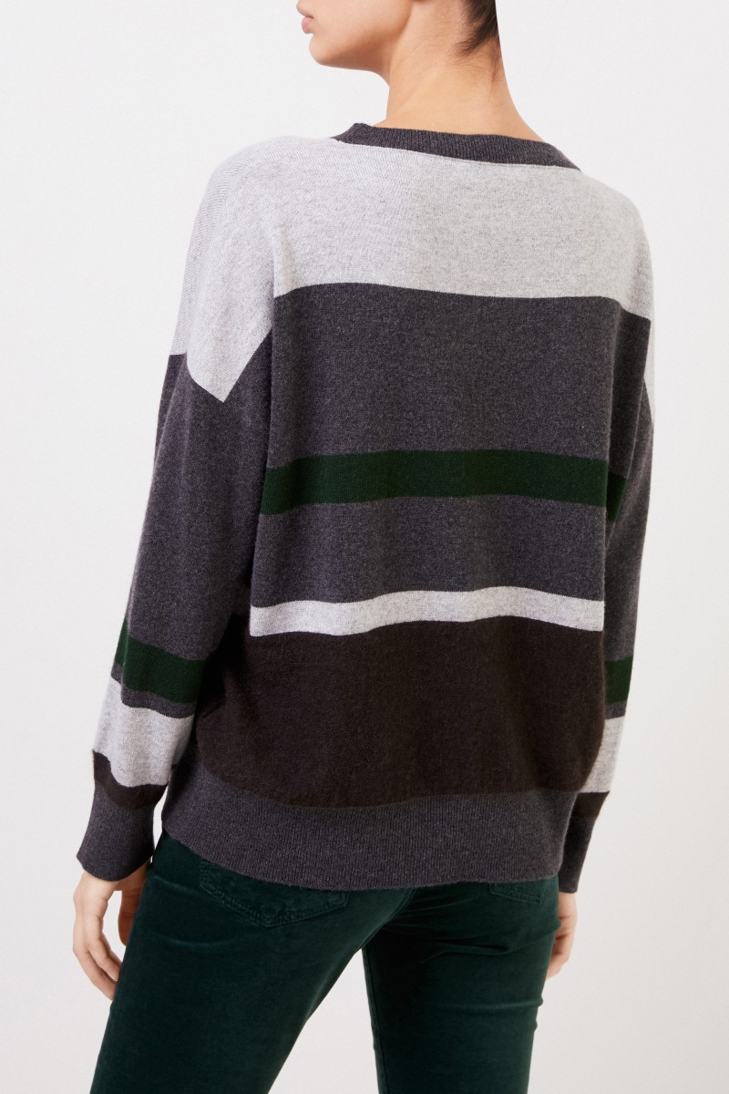 Fabiana Filippi Gestreifter Woll-Seiden-Pullover Grau/Grün