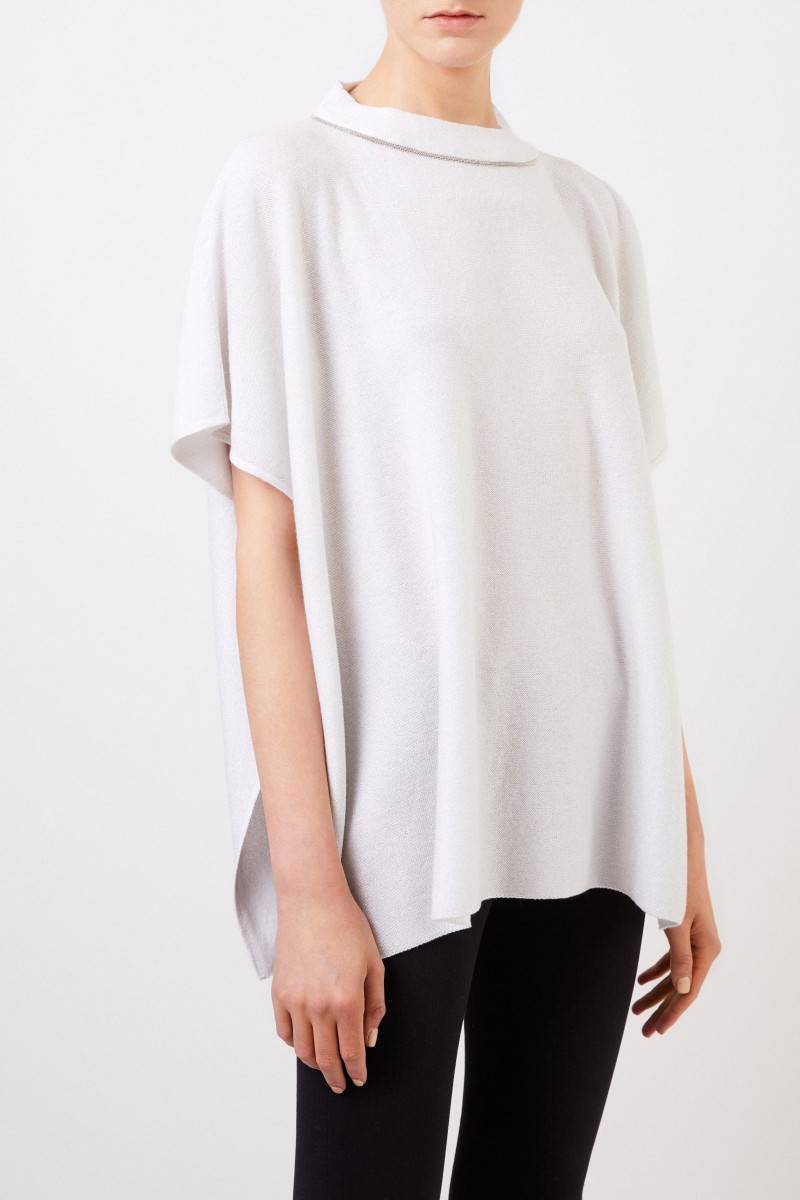 Cashmere-Poncho mit Lurexdetails Weiß