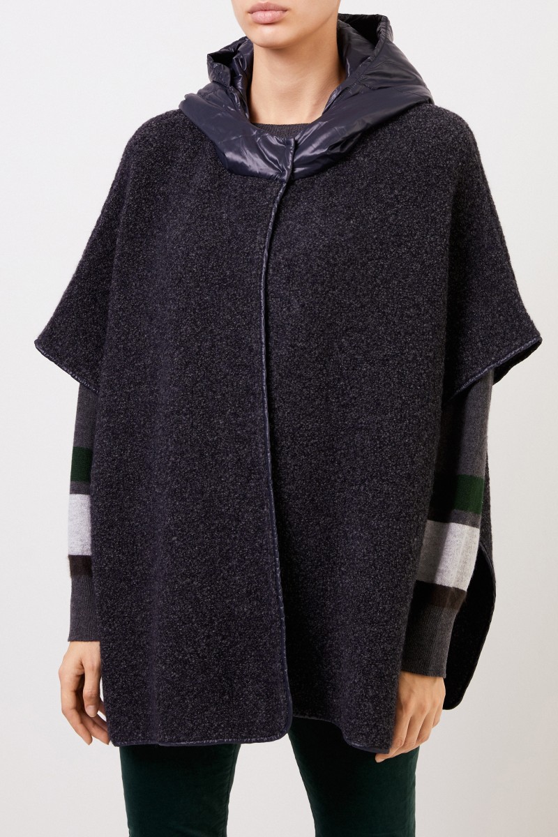 Fabiana Filippi Woll-Cape mit Kapuze Blau Melange