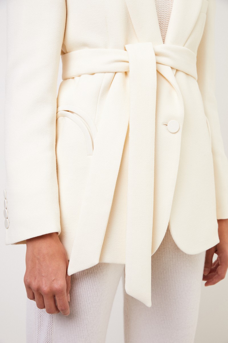Blazé Milano Woll-Seiden-Blazer 'Essential Resolute' mit Gürtel Crème