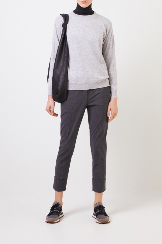 Brunello Cucinelli Klassischer Cashmere-Pullover Hellgrau