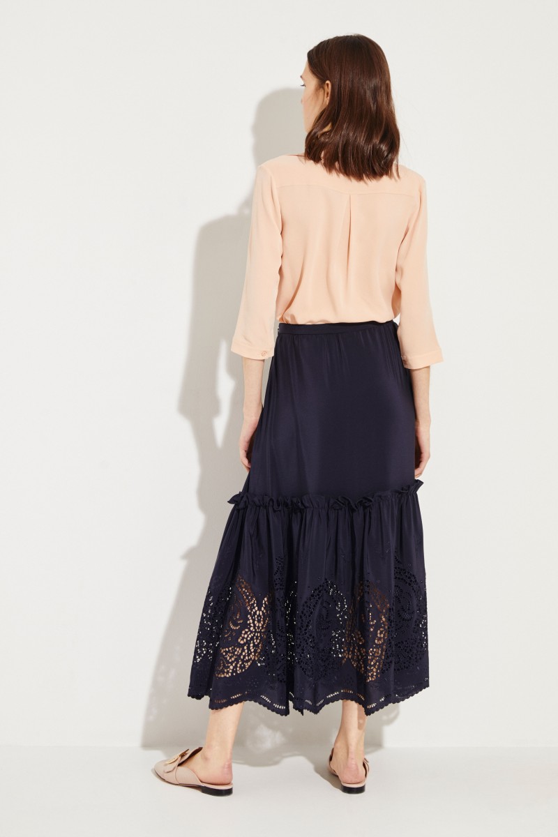 Seiden-Bluse 'Adora' mit asymmetrischem Saum Nude
