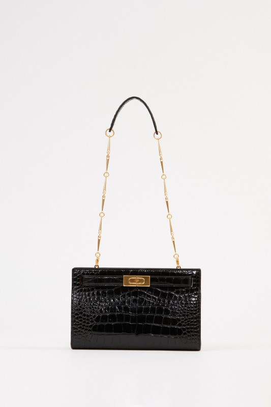 Tory Burch Umhängetasche 'Lee Radziwill' mit Kroko-Prägung Schwarz