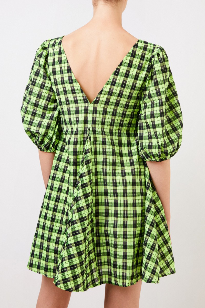 Ganni Kariertes Kleid mit V-Neck Grün/Schwarz