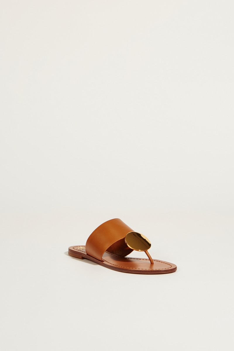 Leder-Sandale 'Patos Disk' mit goldfarbenem Detail Braun/Gold
