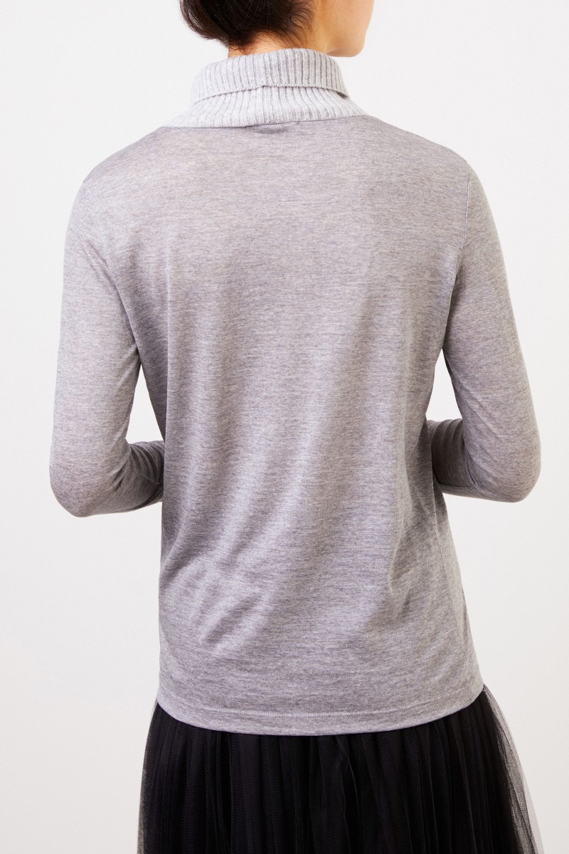 Fabiana Filippi Woll-Pullover mit Laméfäden Silber/Grau