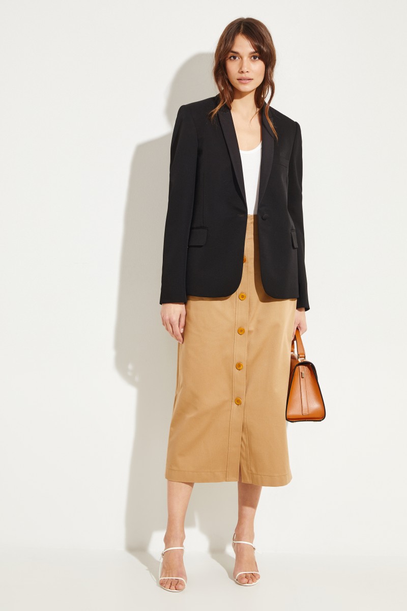 Midi-Baumwoll-Rock mit Knöpfen Beige