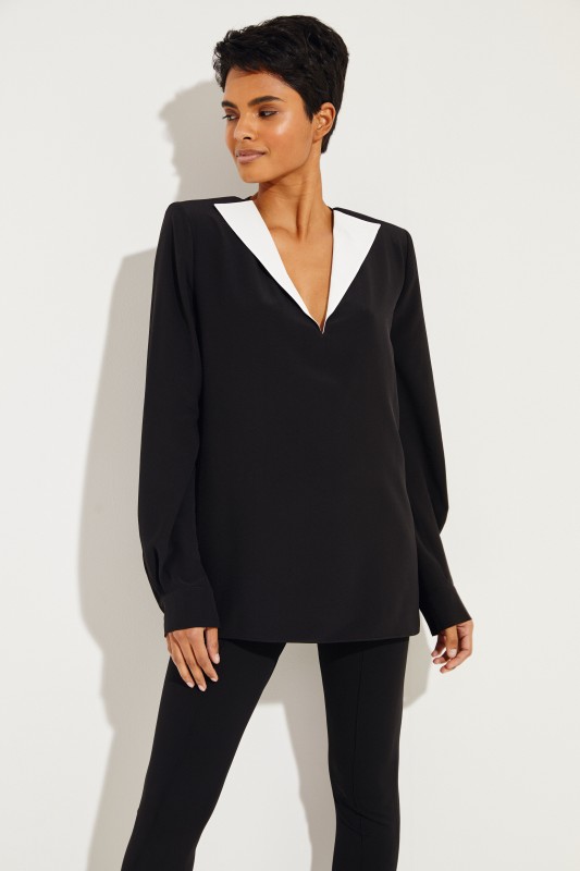 Seiden-Bluse mit Kragen Schwarz/Weiß