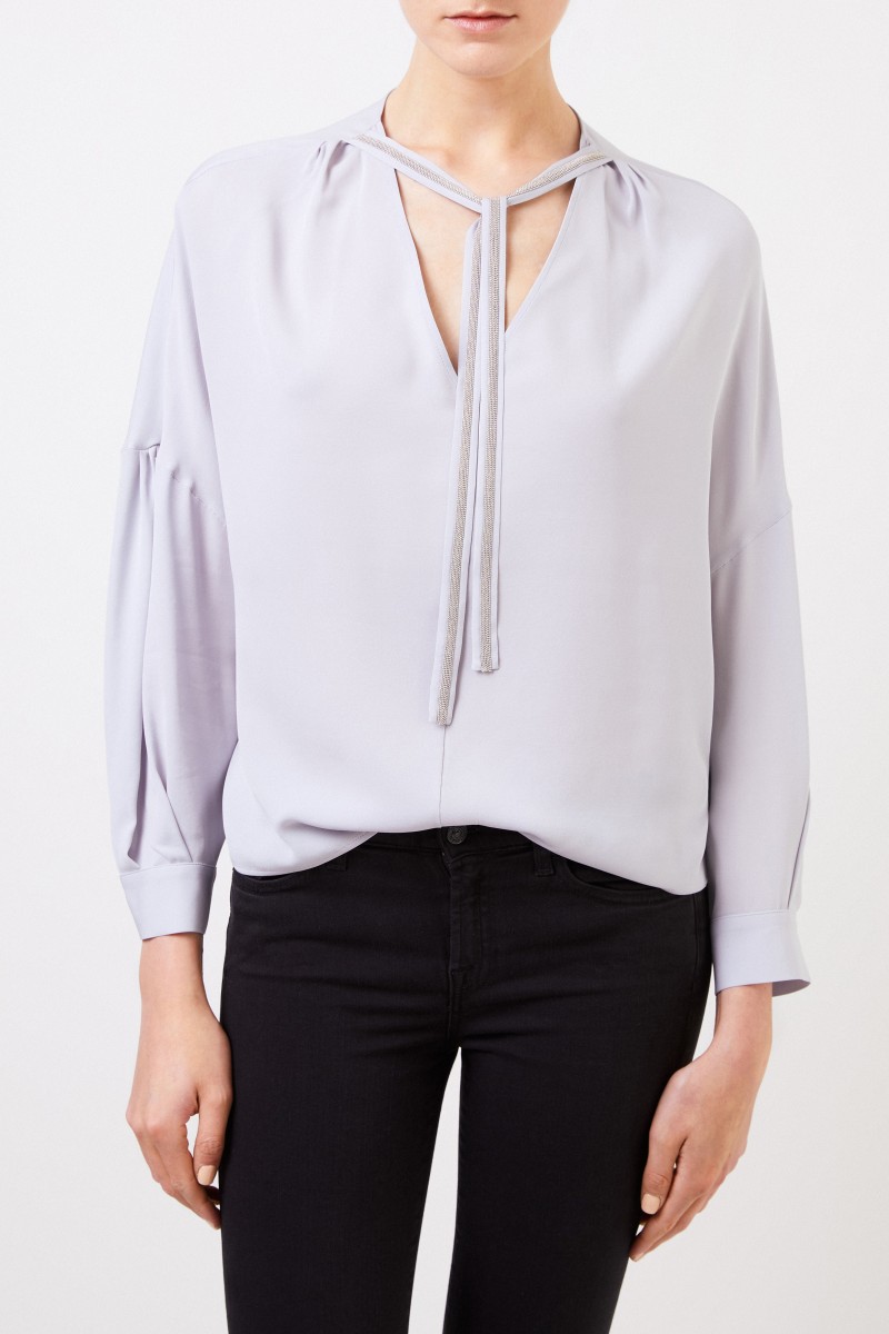 Fabiana Filippi Seiden-Bluse mit Perlenverzierung Hellblau