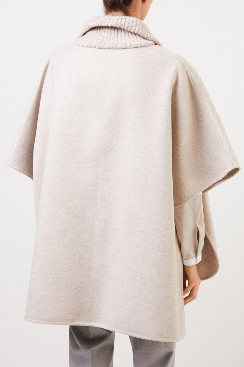 Woll-Cashmere Cape mit Paillettendetails Beige