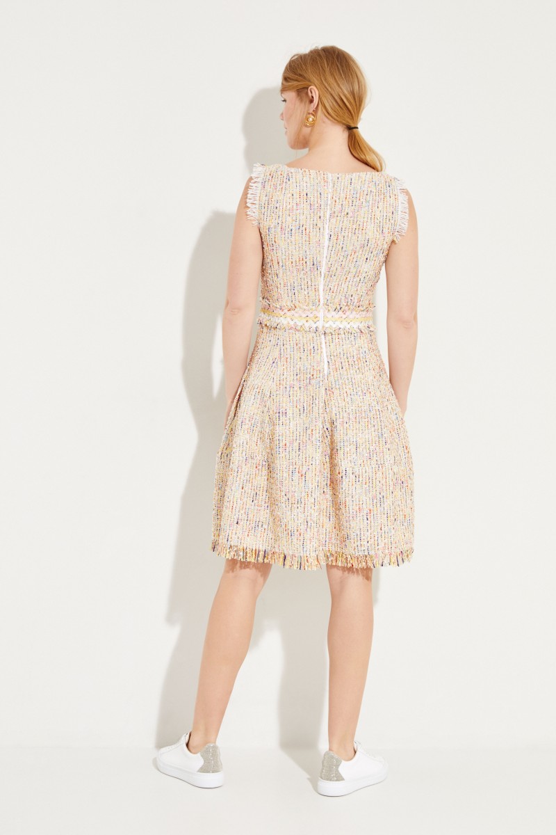 Tweed-Kleid mit Gürteldetail Gelb/Multi