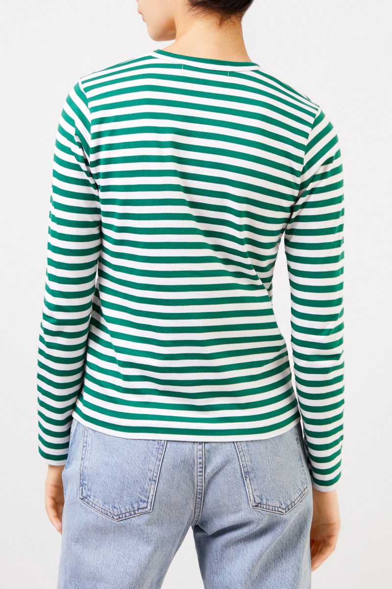 Comme des Garcons Play Gestreiftes Longsleeve Grün/Weiß