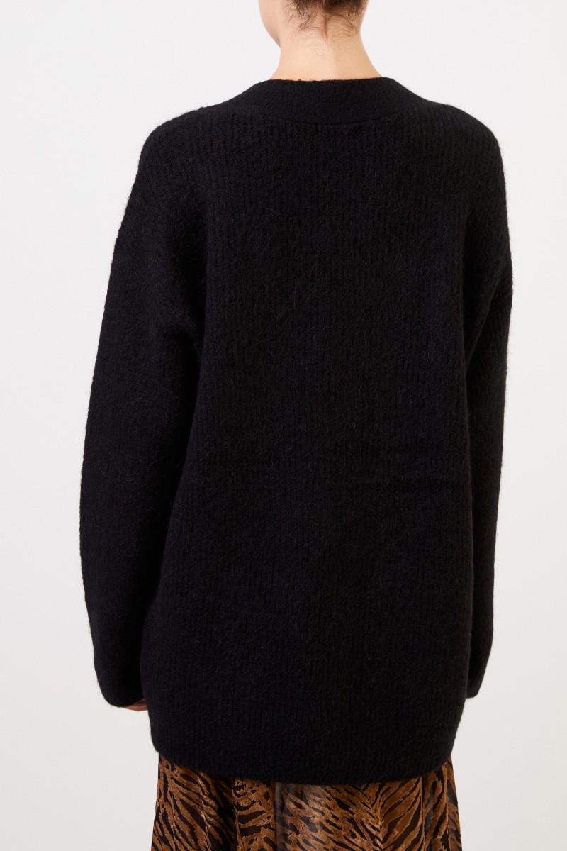 Ganni Alpaca-Pullover mit V-Neck Schwarz