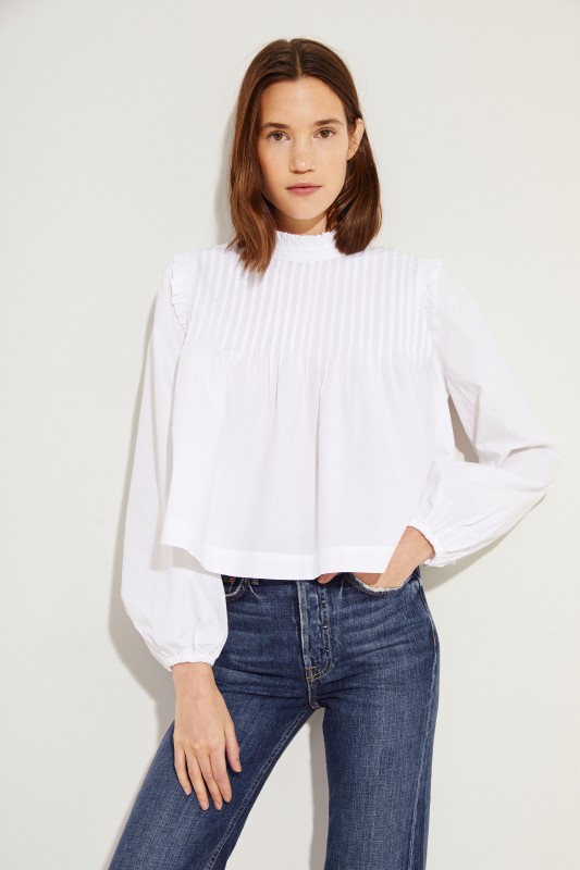 Poplin-Bluse mit Rüschen Weiß
