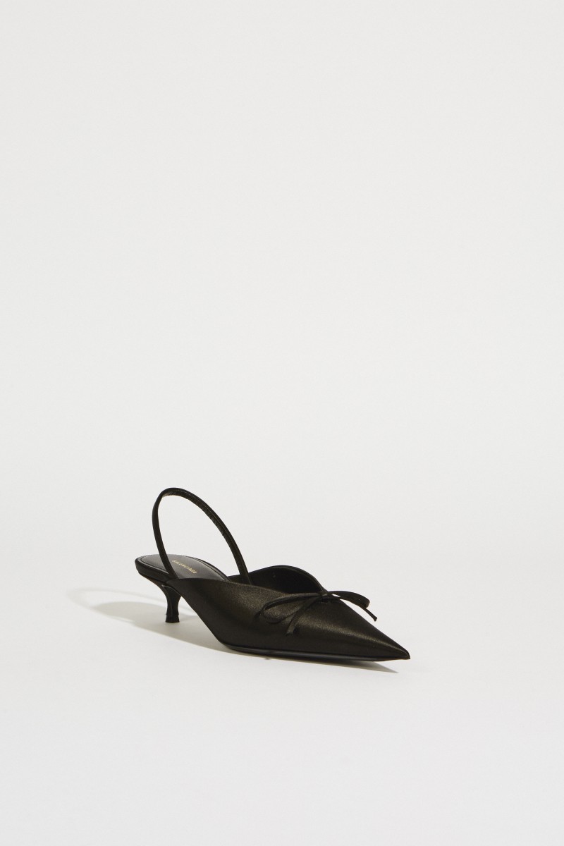 Satin-Slingback mit Schleife Schwarz