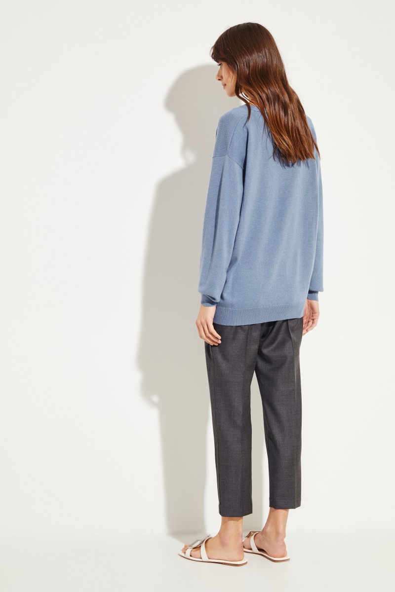 Brunello Cucinelli Cashmere-Pullover mit V-Neck Blau