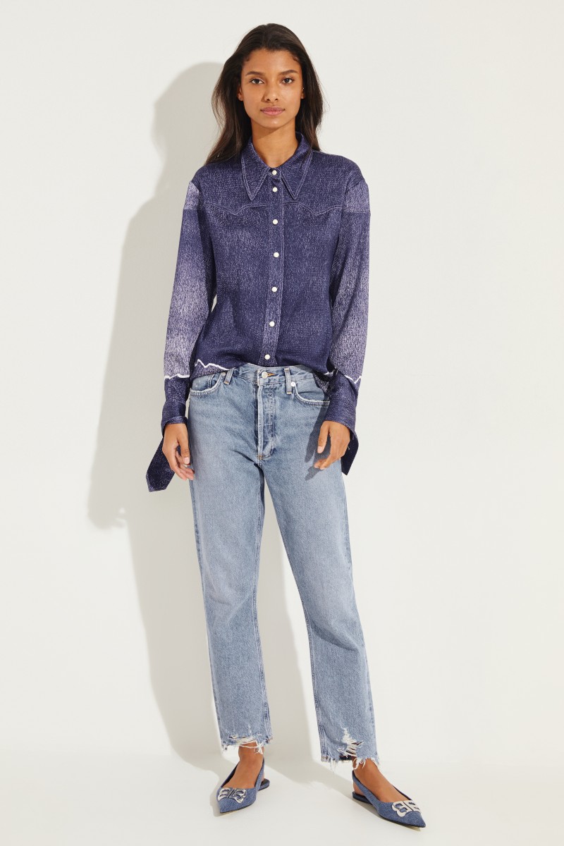 Bluse mit Manschetten Details Blau