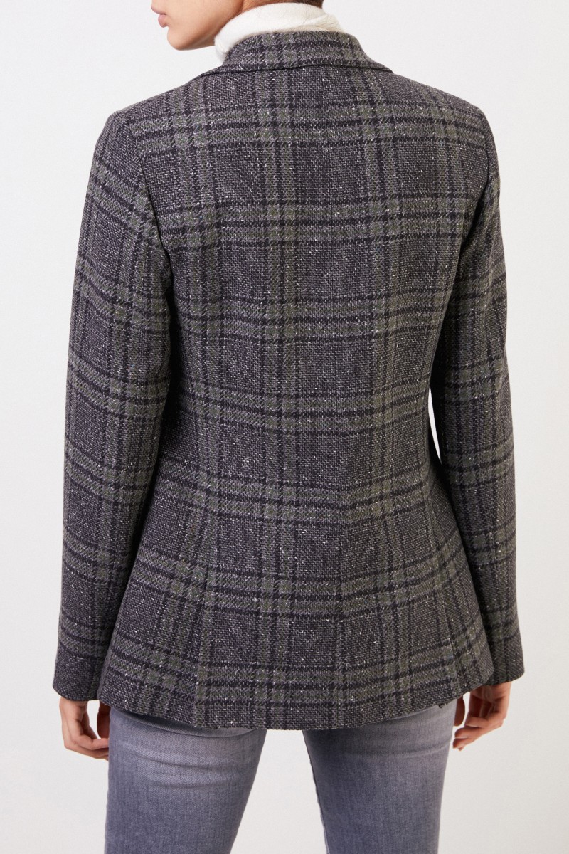 Fabiana Filippi Wool blazer with checked pattern and pearl decoration Grey/Multi