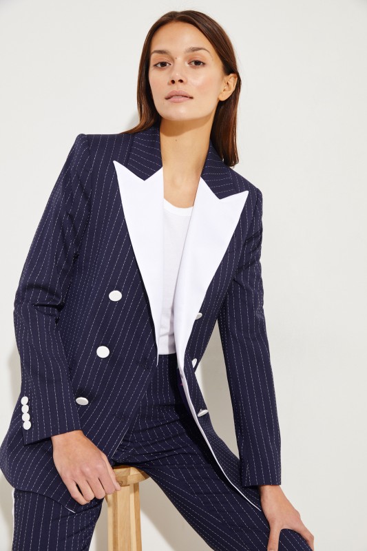 Woll-Blazer 'Casablanca' mit Satinrevers Marineblau/Weiß