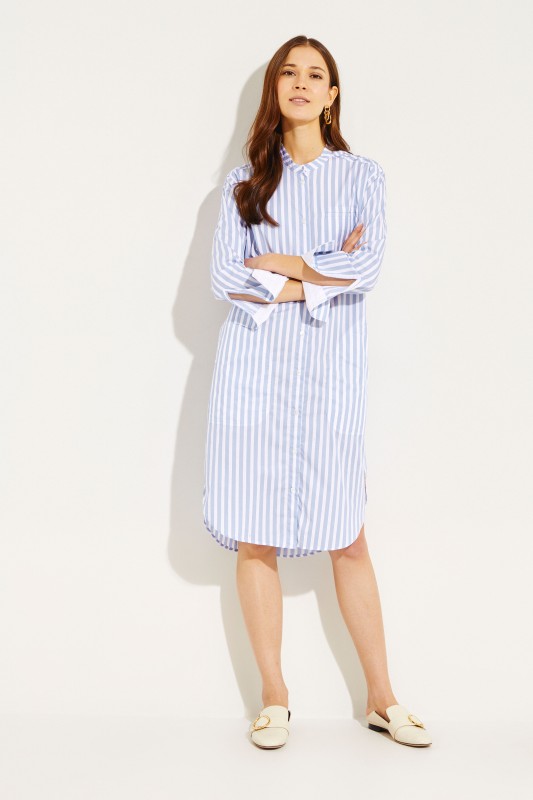 Gestreifte Hemdblusenkleid Blau/Weiß