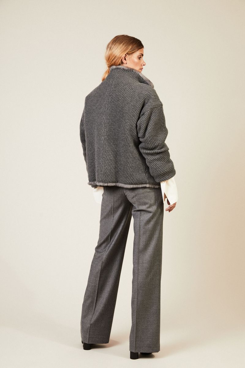 Cashmere-Jacke mit Nerzfutter Grau