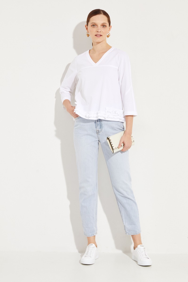 Baumwoll-Bluse mit Rüschendetails Weiß