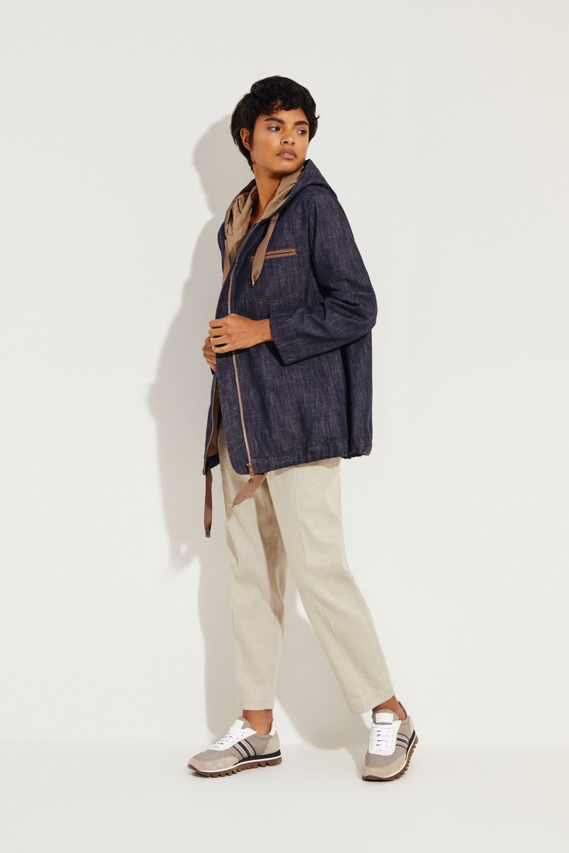 Baumwoll-Jeansjacke mit Perlenverzierung Blau