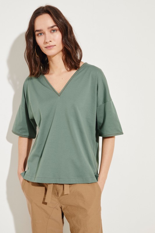 Baumwoll-Shirt mit Perlenverzierung Grün