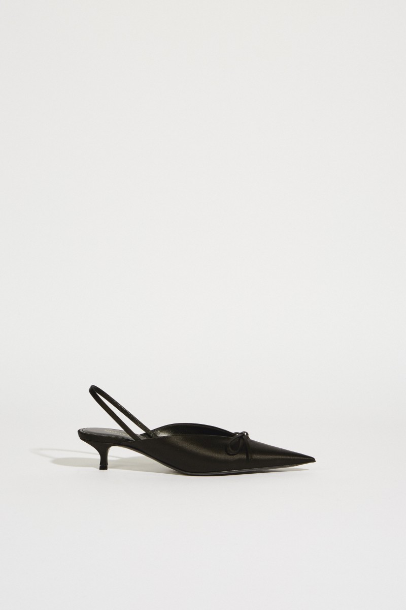 Satin-Slingback mit Schleife Schwarz