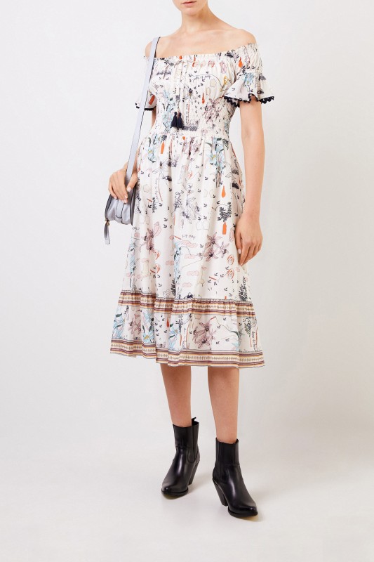 Langes Kleid mit gesmokter Taille Multi