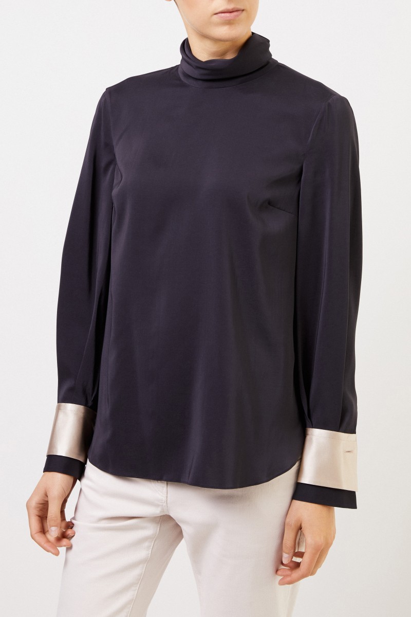 Brunello Cucinelli Seidenbluse mit Manschettendetails Anthrazit