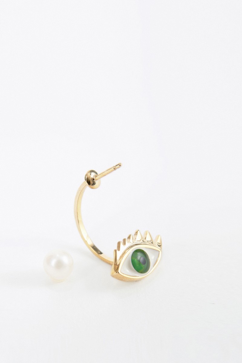 Delfina Delettrez Ohrring mit Perle 'Eye' Gold/Grün