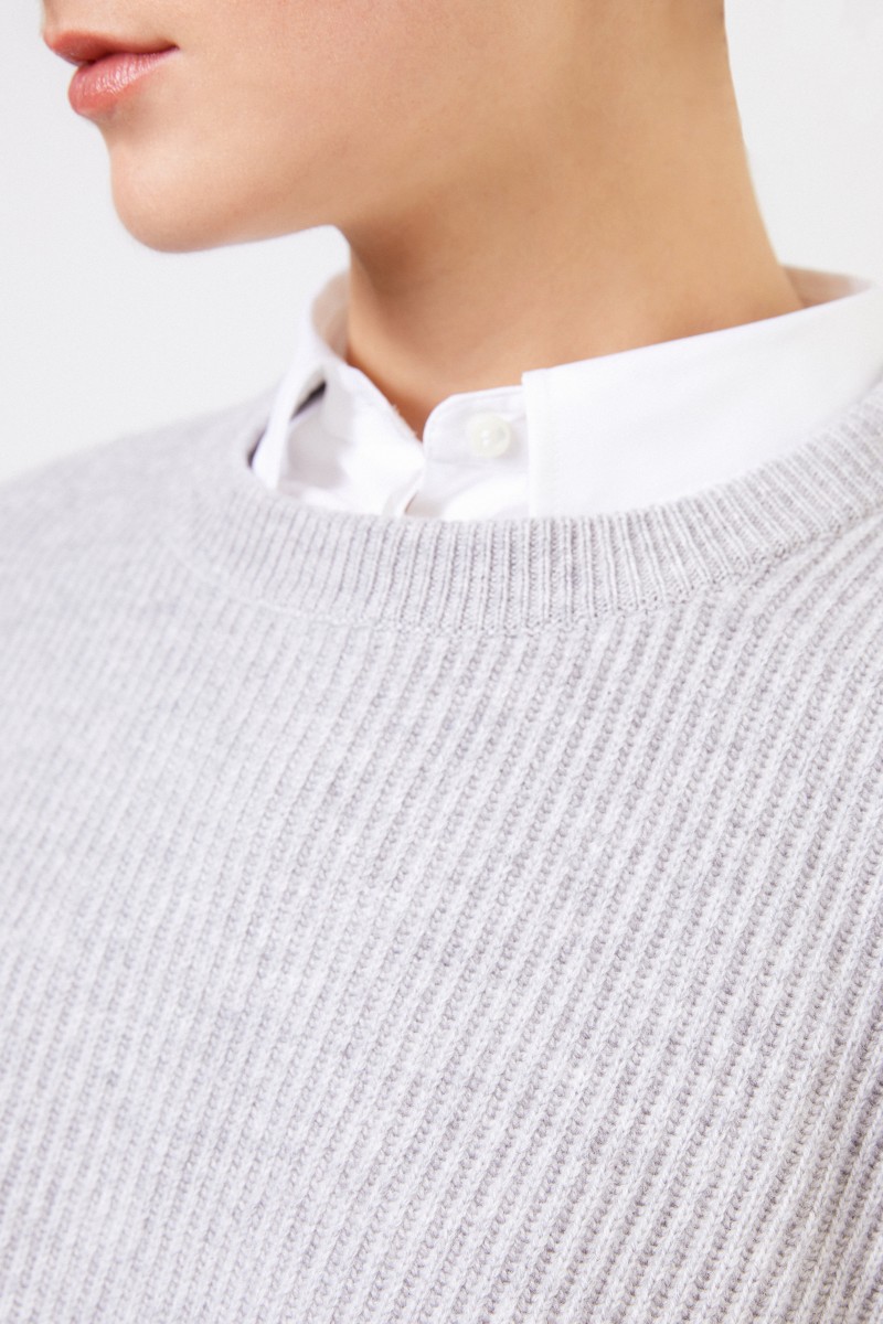 Brunello Cucinelli Gerippter Cashmere Pullover Grau